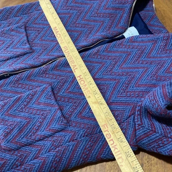 Sandro Paris Blue with Red Zig Zag Design Bolero Style Coat Jacket Blazer Size 8 - Picture 13 of 15